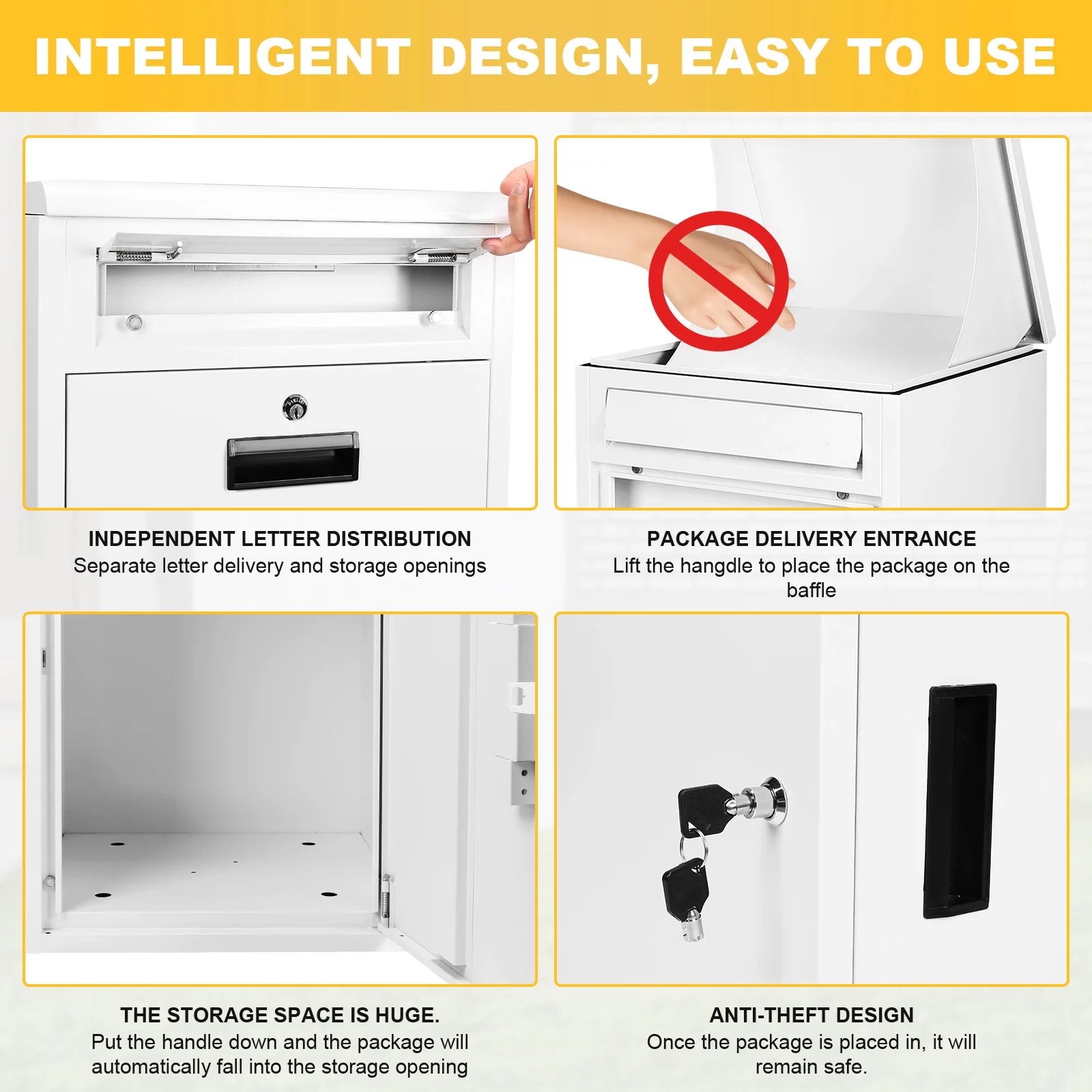 Caja de entrega de paquetes con cerradura Entrega de paquetes al aire libre para casa de porche (blanco)