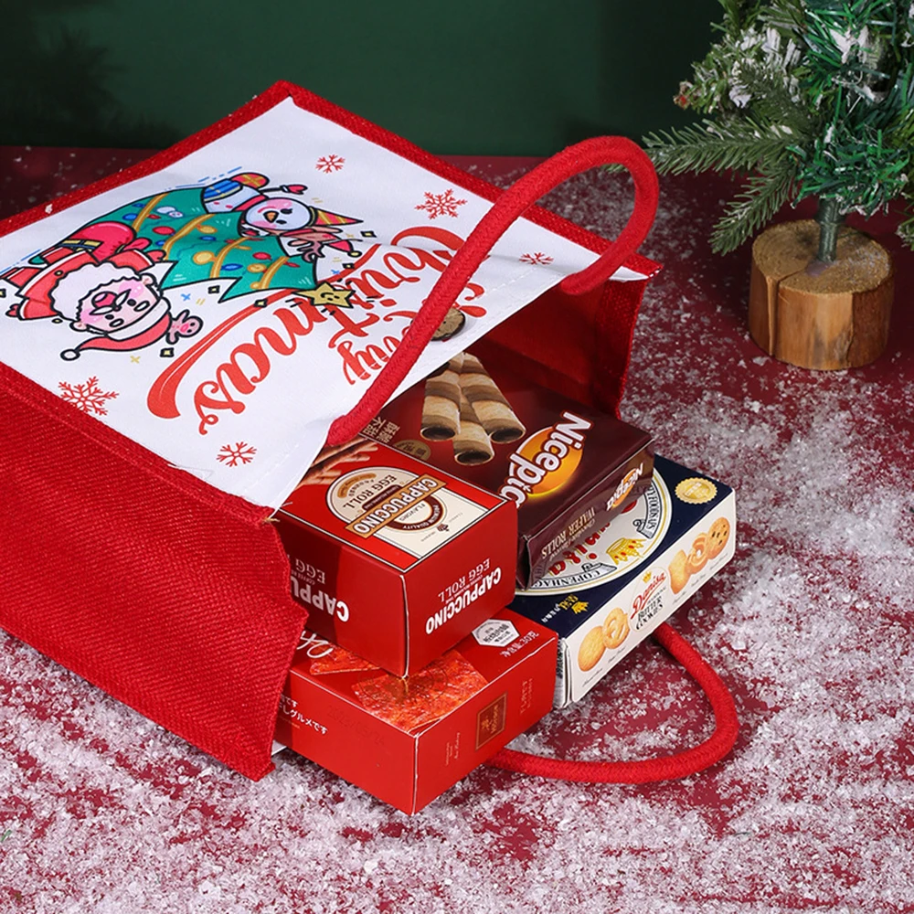 Christmas Canvas Tote Bag Santa Claus Prints Large Capacity Christmas Pattern Handbag Female Eco-Friendly Shopping Gift Handbag