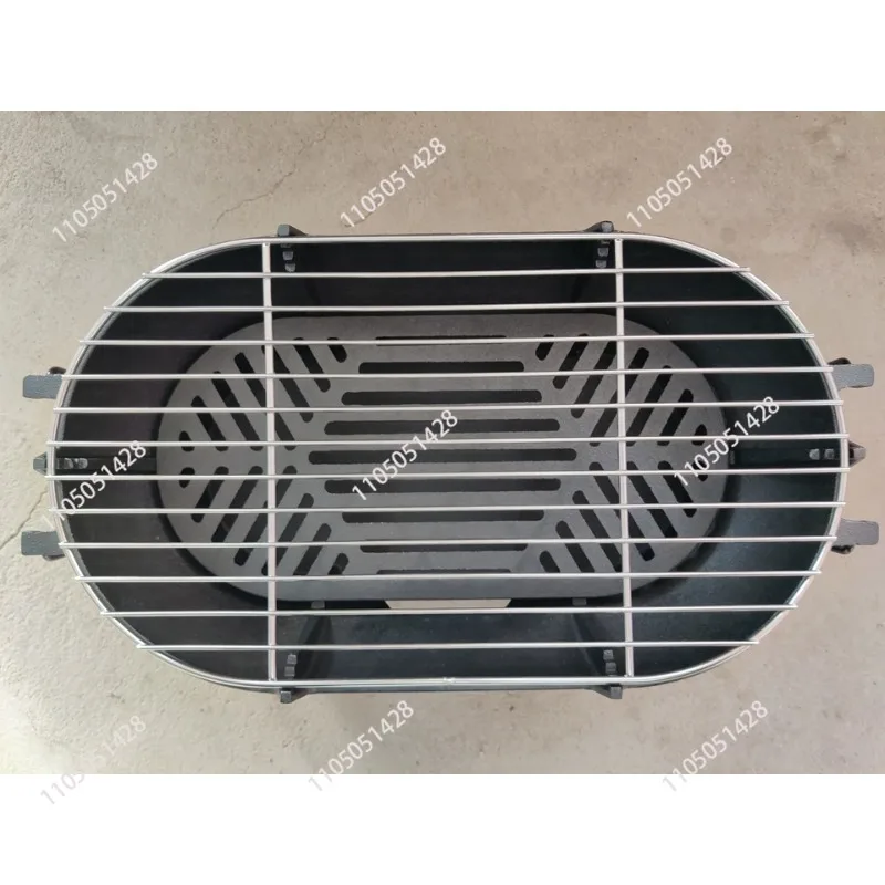 Cast Iron Barbecue Grill, Oval Charcoal, Portable, Multi-Functional Oven, Durable, Outdoor