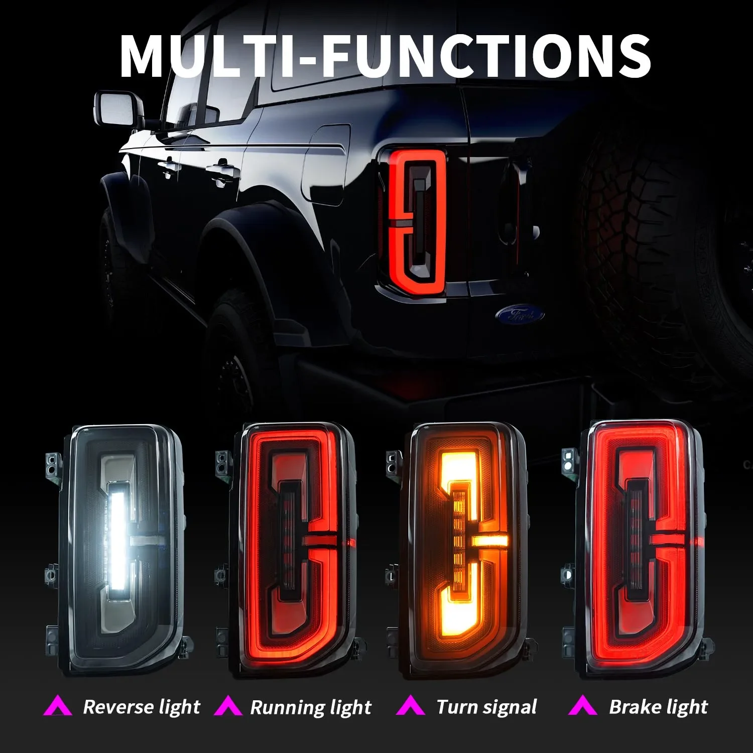 Archaic Auto Lighting Assembly LED Bronco Back Lamp Animation Sequential Turning For Ford Bronco Taillights 2021 2/4-door