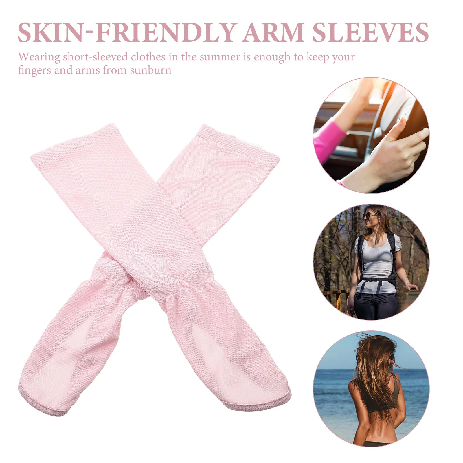 

Summer Arm Sleeves Sun Protection Pink Color UV Protective Cooling Gloves Lightweight Breathable Fabric Driving Sports for Women