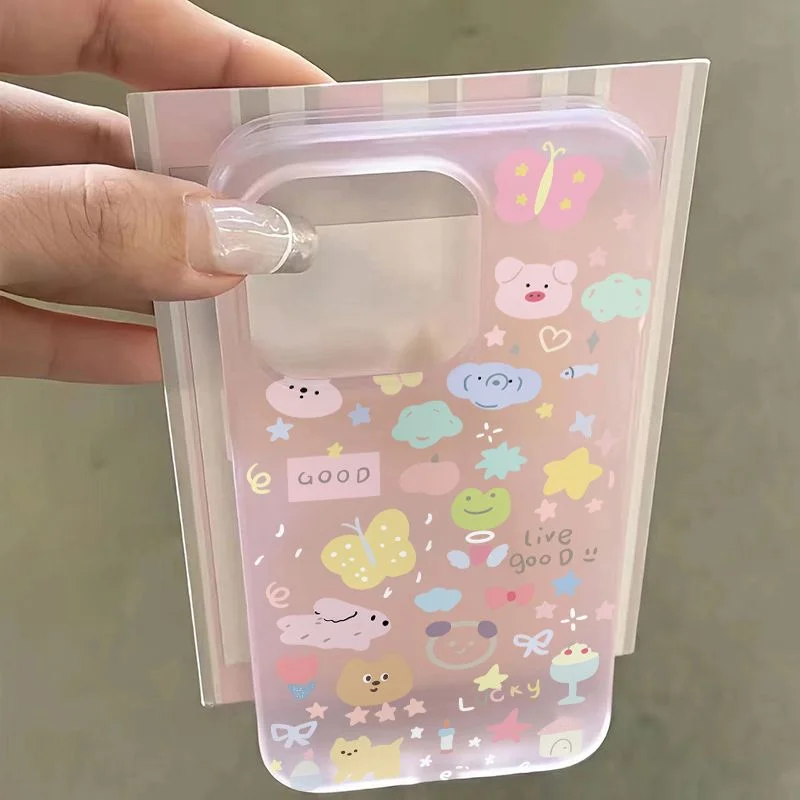 Graffiti Rain Pet Party Phone Case For iPhone Case 16 15 14 13 12 11 Pro XR XS Max 7 8 Plus Phone Shockproof Y2K Girl Pink Cover