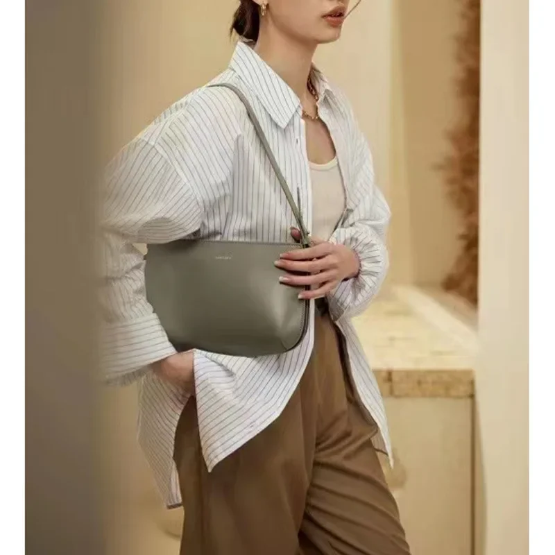 Korean Style 3 Layer Multi-pockets Split Leather Women Shoulder Handbag Casual Versatile Female Underarm Crossbody Saddle Bag