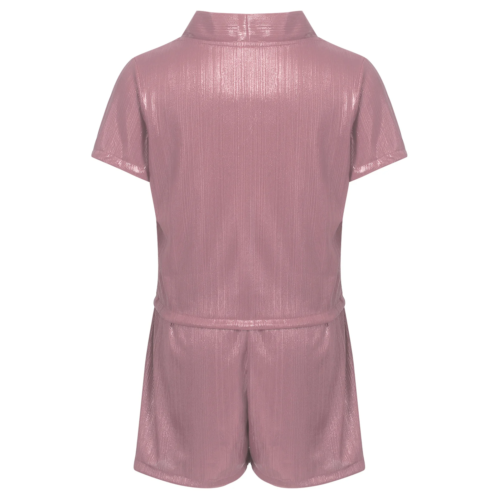 Kids Boys Girls Metallic Disco Hip Hop Clothes Children Jazz Dance Performance Outfit Short-sleeve Necktie T-shirt with Shorts