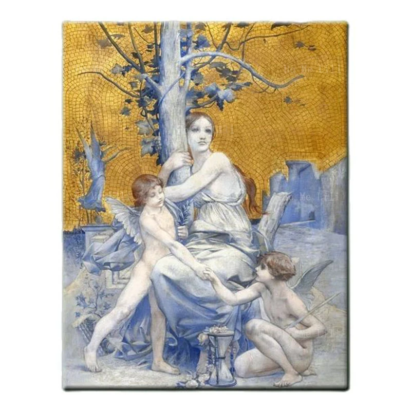 Allegory Of Time Angel Tree Painting Tree Of Life And Death Flanked By Eve And Mary Nostalgic Canvas Wall Art For Home Decor