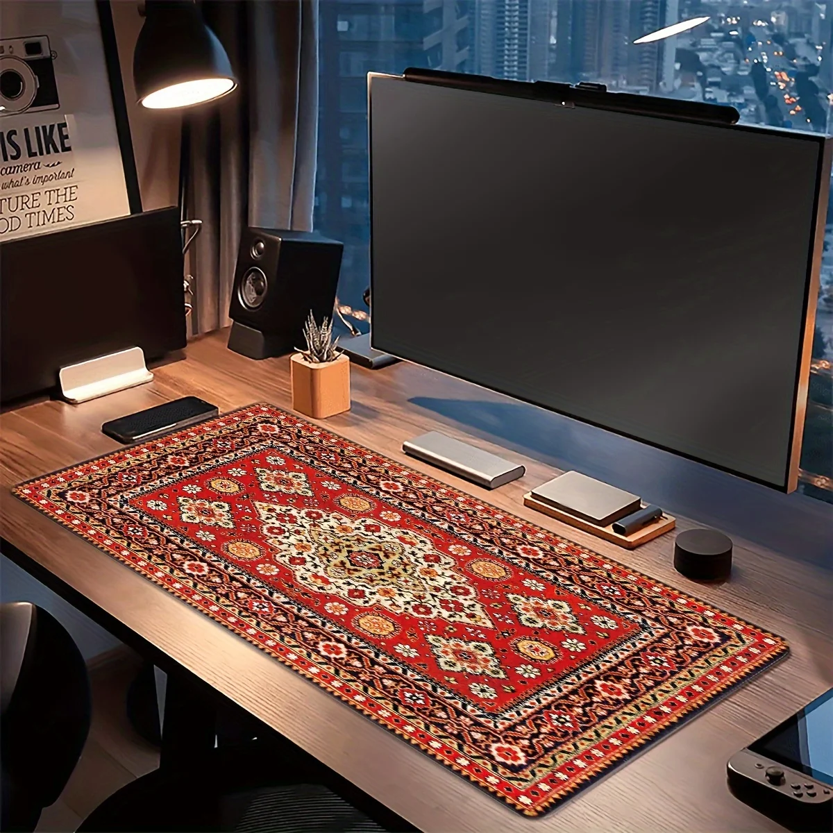 Persian Style Bohemian Large Mouse Pad Rubber Keyboard Desk Mat with Non-Slip Base Seamed Edges for Home Office and Gaming Work