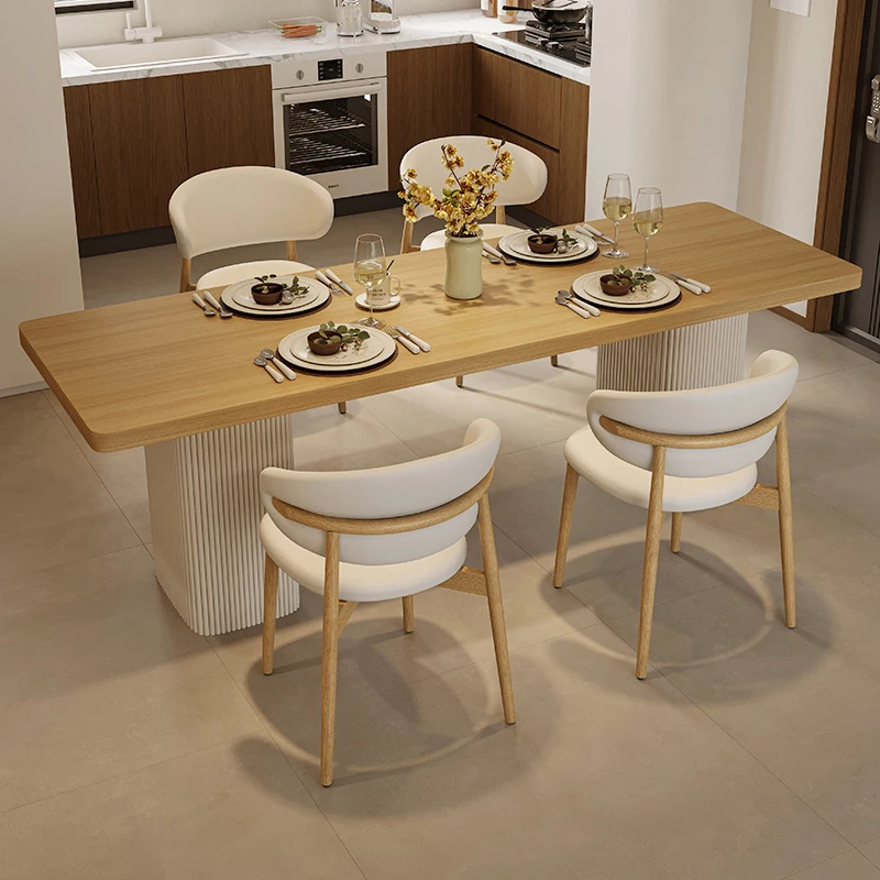 

Log wind thickened rock slab dining table and chair combination household large apartment modern cream wind designer rectangular