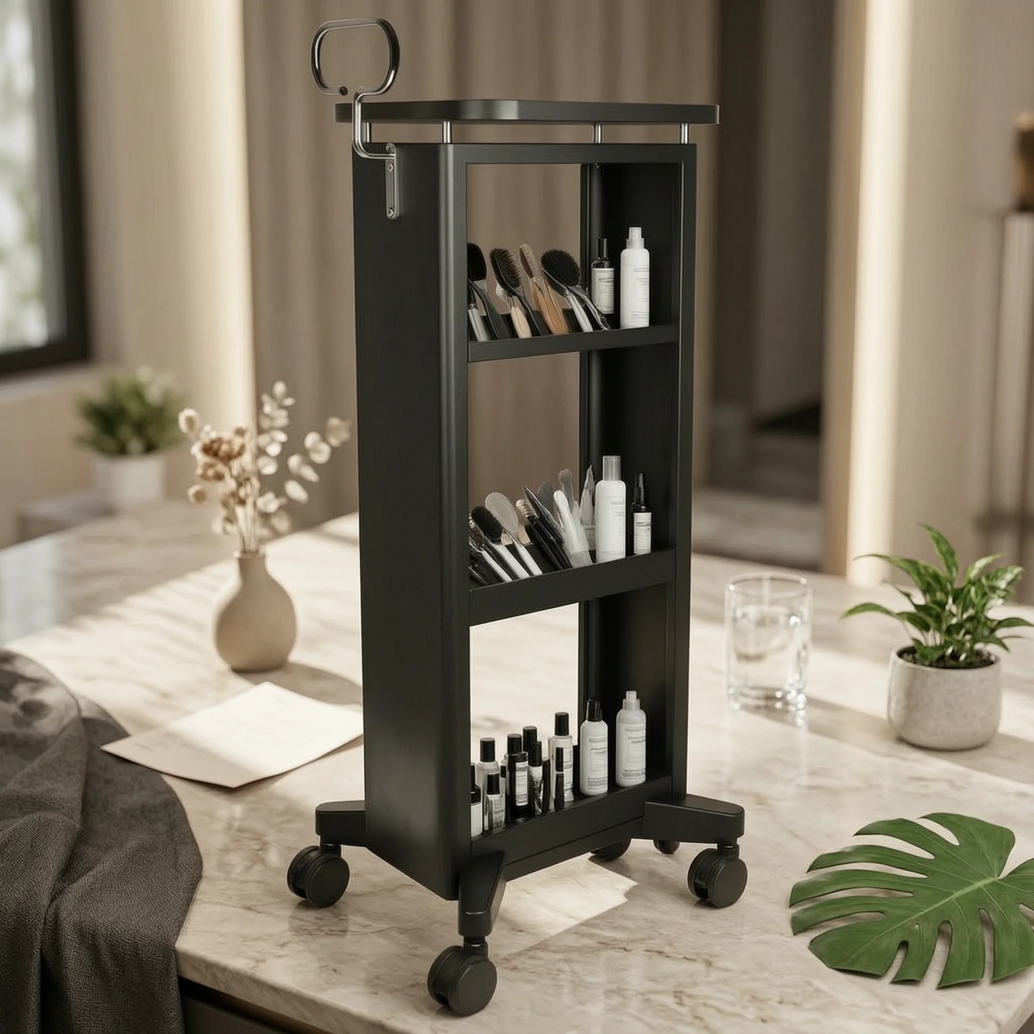 Salon Trolley Rectangular Tray Hairdressing Trolley Hair Stylist Station Open Shelving Rolling Cart Wheeled for Stylists