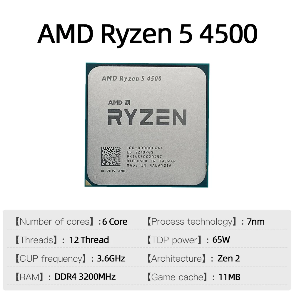 AMD RYZEN 5 4500 Processor Max Boost 4.1GHz CPU 100% Brand New 6-Core 12-Thread Socket AM4 Desktop PC Gamer Processor kit Ryzen