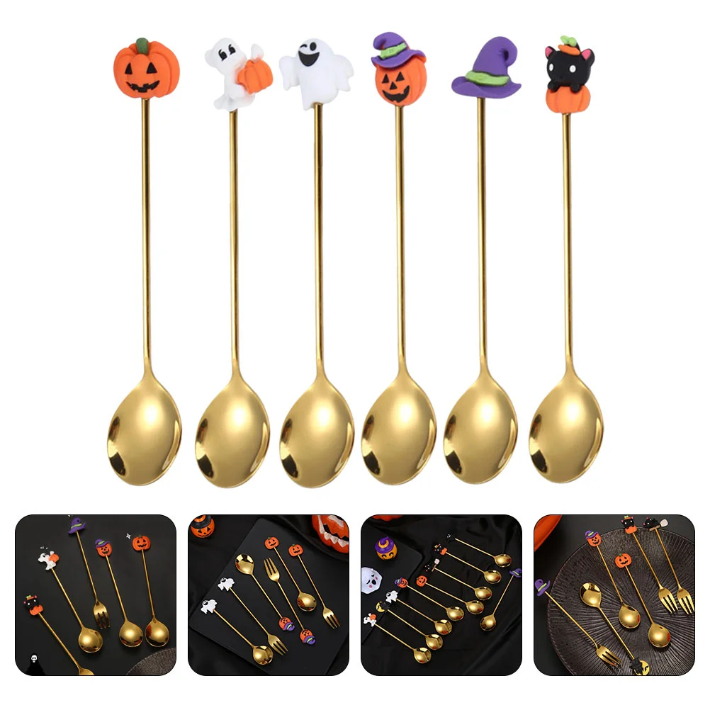 

6 Pcs Halloween Spoon Heavy Duty for Dessert Table Spoons Style Stainless Steel Coffee Multipurpose Dinner Cake Tablespoon