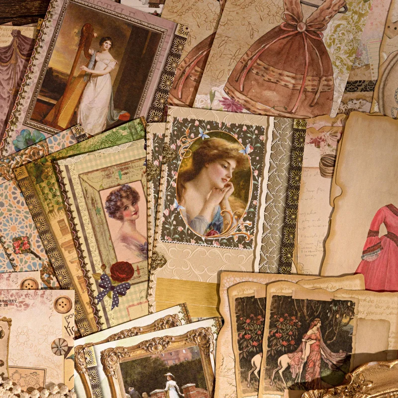 100 قطعة من الملصقات المختلطة على الطراز العتيق ومجموعة ورق المواد، نمط الأزهار/الساعة الرجعية، لمجلة سكرابوكينغ DIY ألبوم ديكور #3