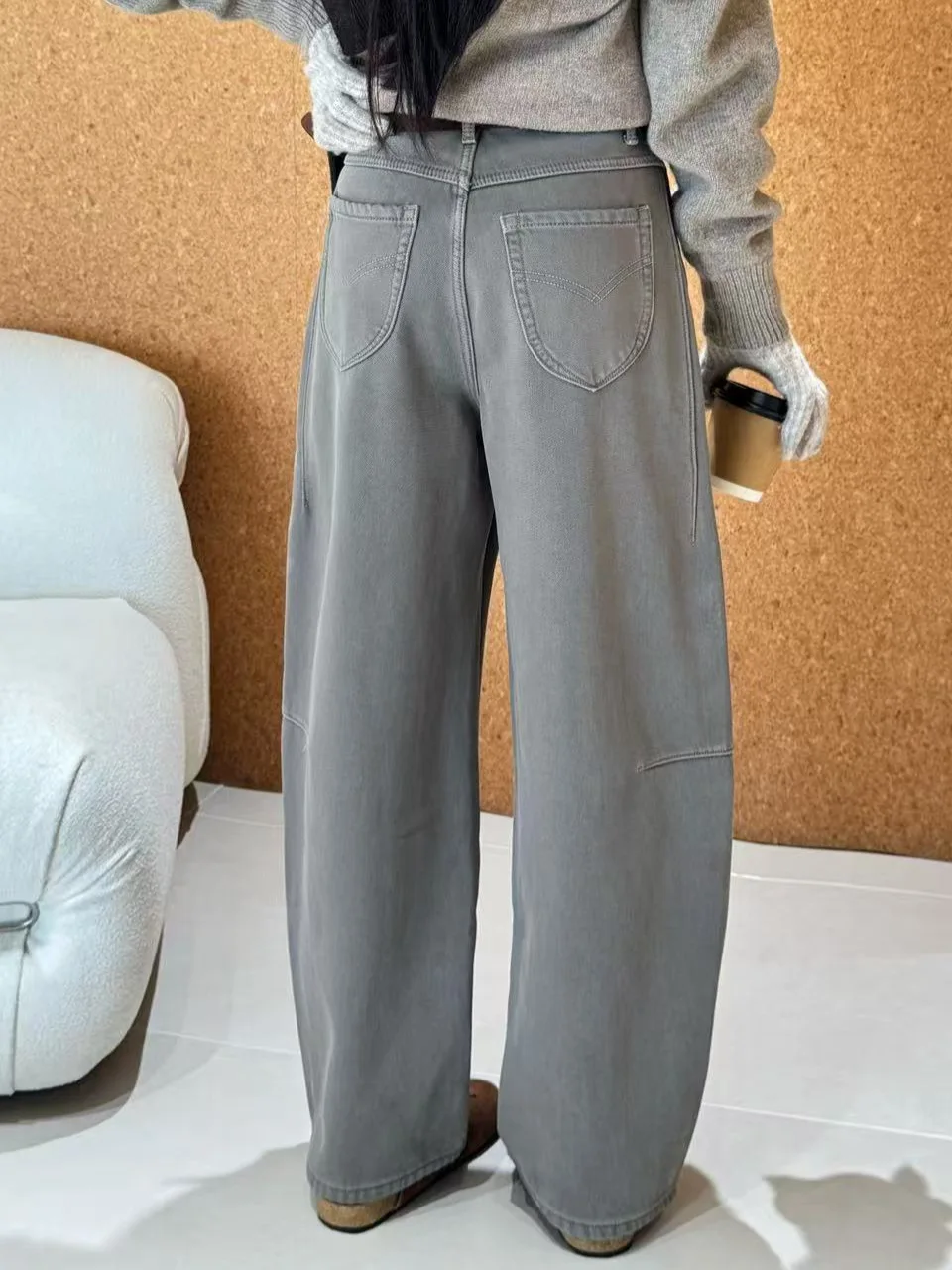 

Теплые универсальные джинсы с ножом, женские осенне-зимние новые джинсы с поясом Cosite Fce, выцветшие в американском стиле ретро