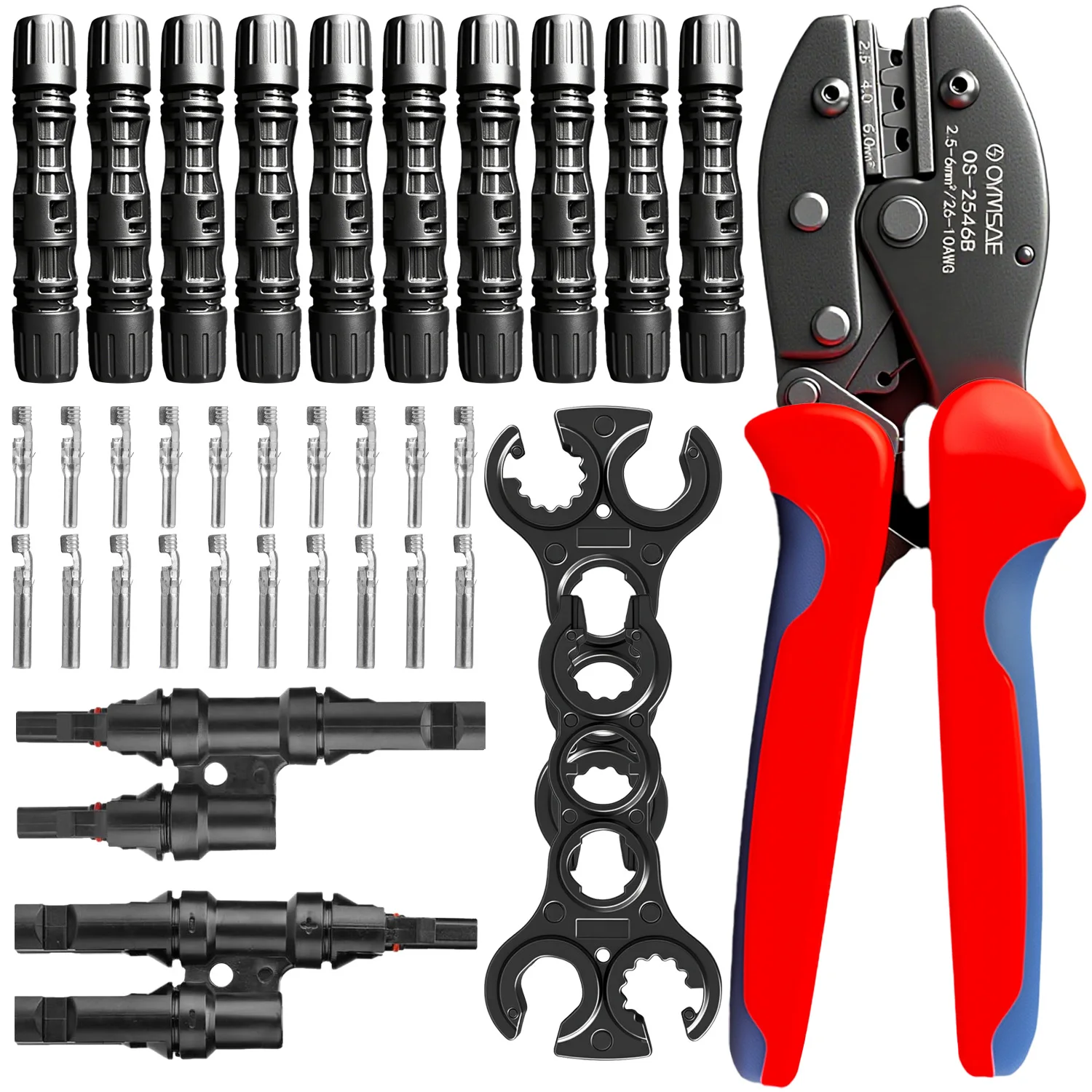 OYMSAE 24PCS Solar Crimper Tool Kit With Y-Branch Connector PV Cable Crimping Tools For Solar Panel MC4 Connector Installation