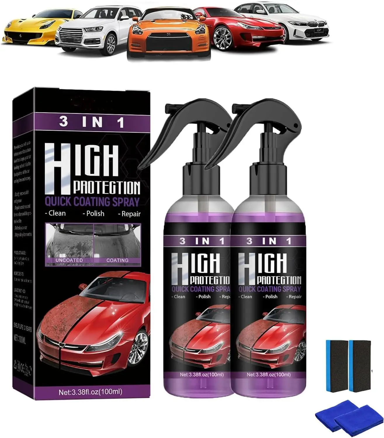 Marvulur Car Cleaner, Marvulur Car Nano Spray, 3in 1 High Protection Quick Car Coating Spray, Nano Repair Spray For Cars (2)