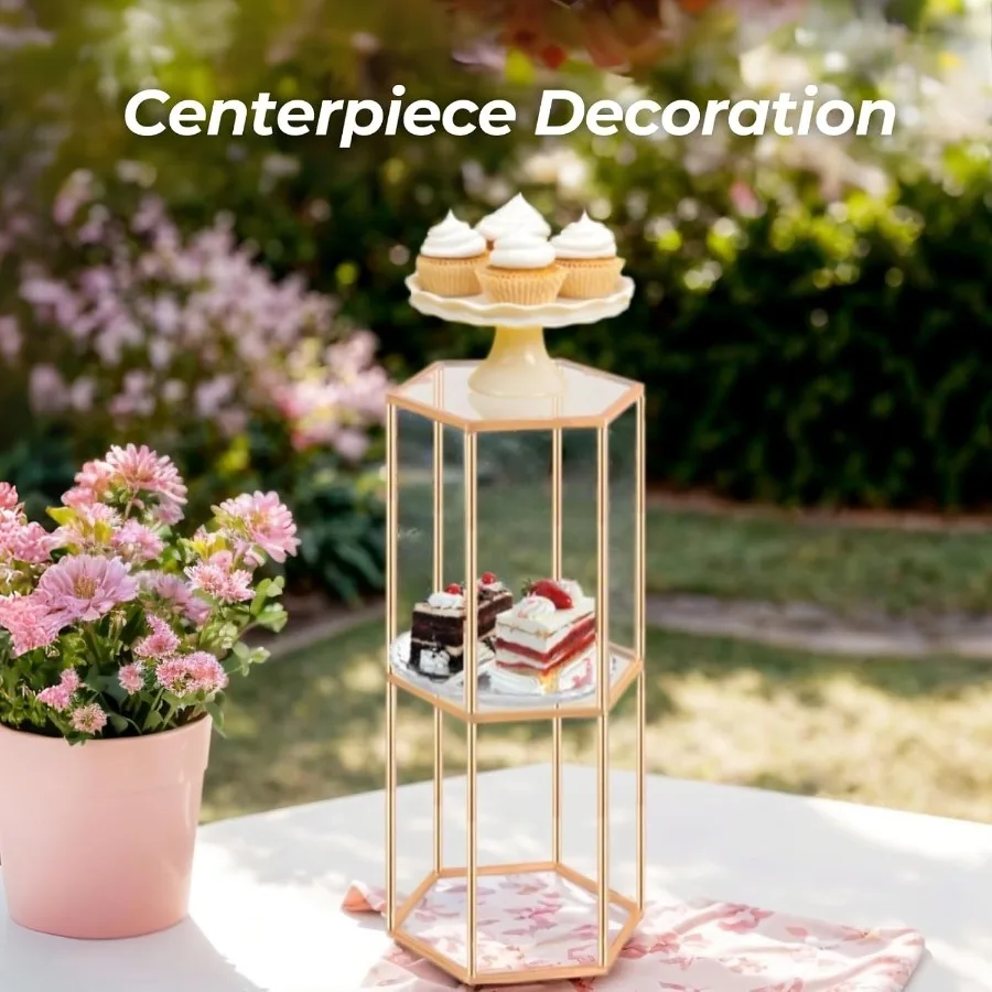 3 قطعة 2 الطبقة مسدس كعكة ذهبية حامل للحزب طويل القامة قاعدة معدنية تقف لعرض الديكور زهرة النبات عيد ميلاد الزفاف B #5