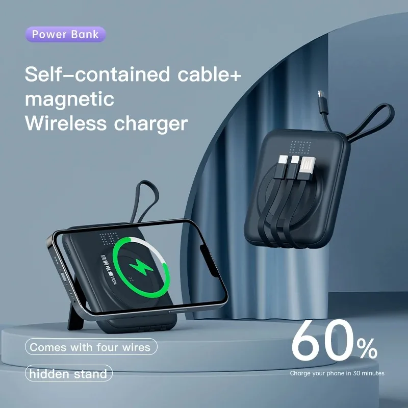 Магнитный аккумулятор USB Type C 2025 Q12 быстрая зарядка с кабелем компактный портативный беспроводной цифровой дисплей мобильный источник Фото №3