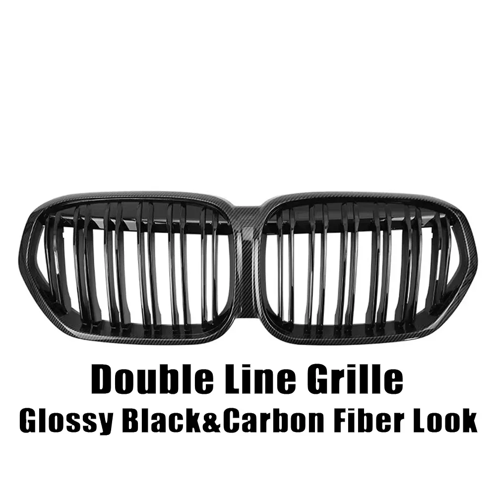 Xvip Carbon Fiber Look Double Line Style Front Race Grills Voor Bmw X1 F48 Lci 2020-2022 Alle Zwarte Diamanten Stijl Bovenste Roosters