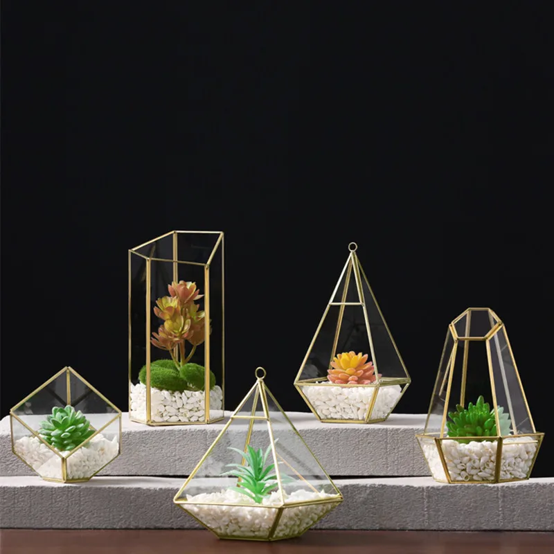 12*12*24cm Metal Frame Glass House Vase Home Decoration Gold Square Style Eternal Life Flower Gift Box Wedding DIY Prop