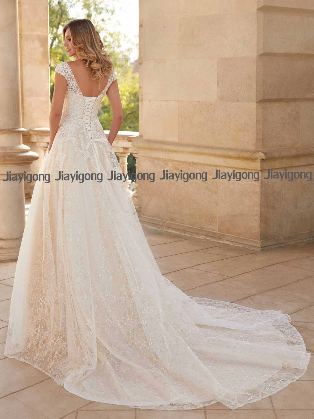 Jiayigong Plus Size abito da sposa da sposa con spalle scoperte con spalline sottili pizzo A cuore morbido Tulle A Line corsetto abito da sposa