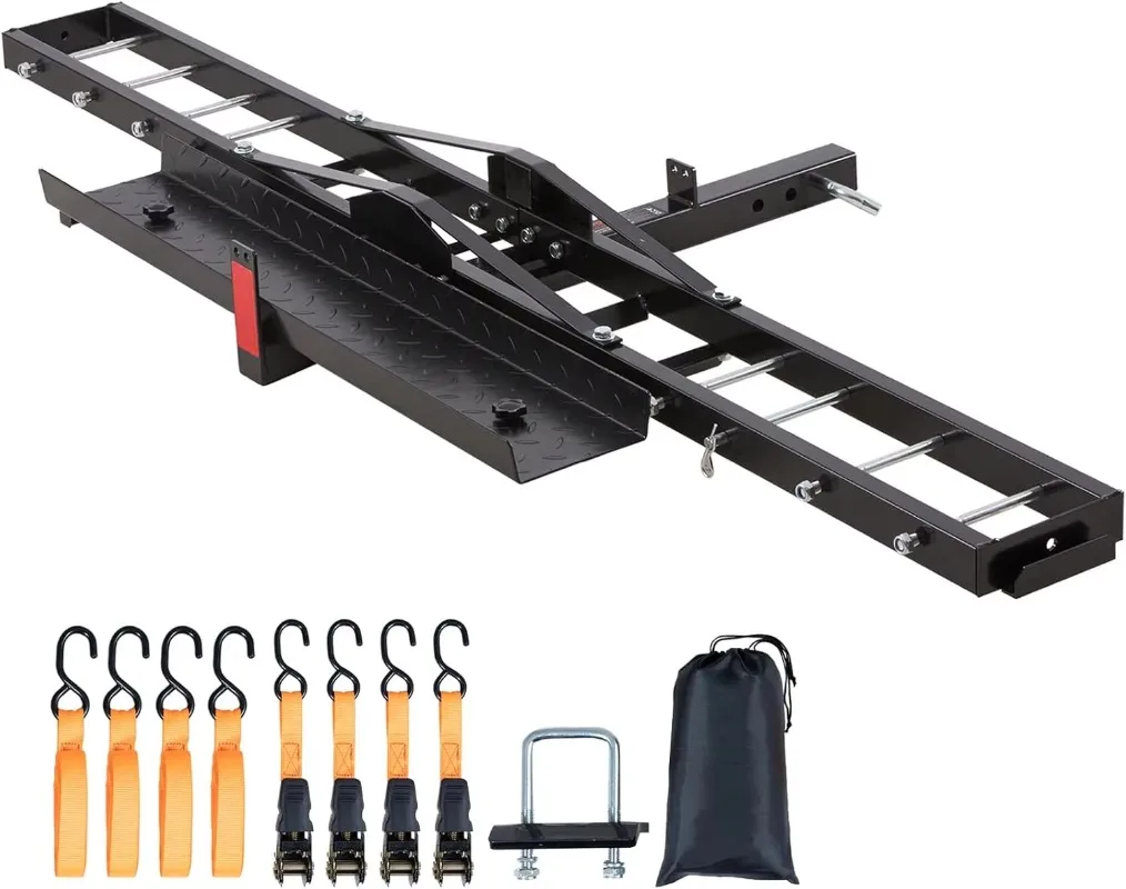 【2026】JC Black Steel Motorcycle Carrier 600 LBS Hitch Mount With 2inch Fit And 47 Longer Ramp
