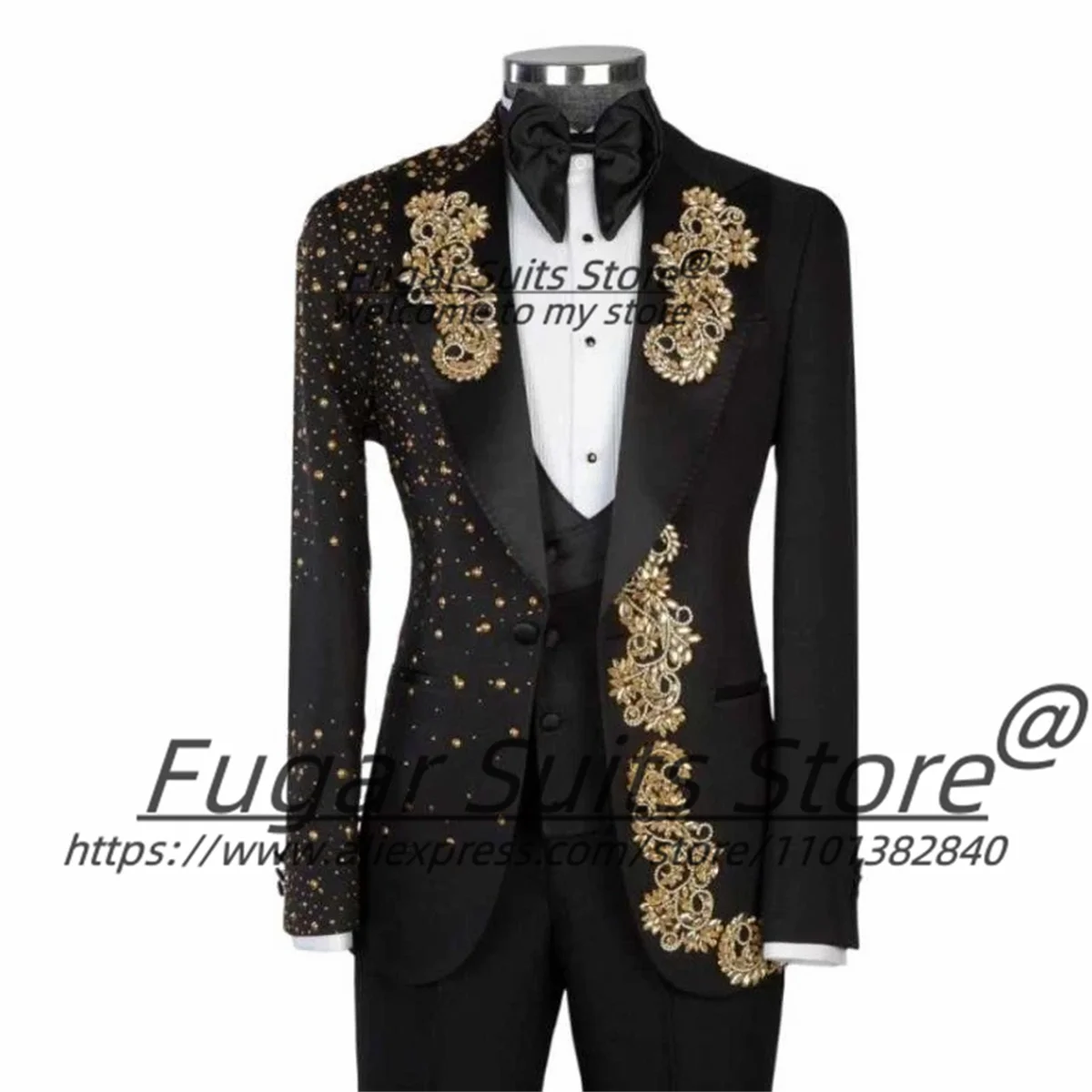 

Индивидуальные свадебные смокинги для жениха, комплекты из 3 предметов, роскошные мужские костюмы с вышивкой стразами и кристаллами, для выпускного вечера, официальные пиджаки для банкетов