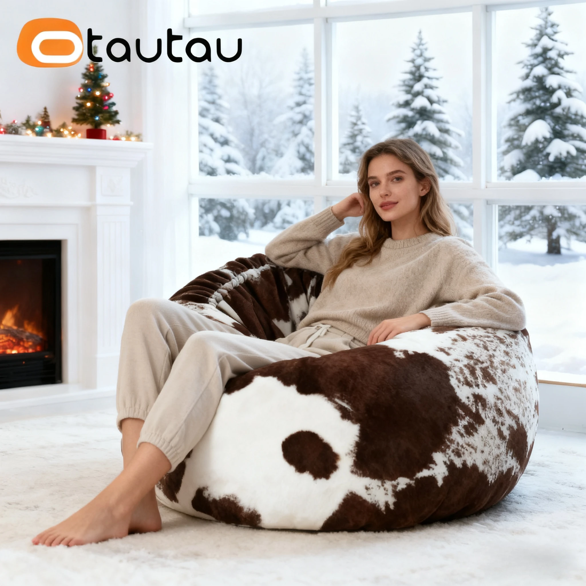 OTAUTAU Winter Faux Fur Bean Bag Cover Christmas Gfit DD162【No Filler Inside! You Need To Buy Filler By Yourself !】