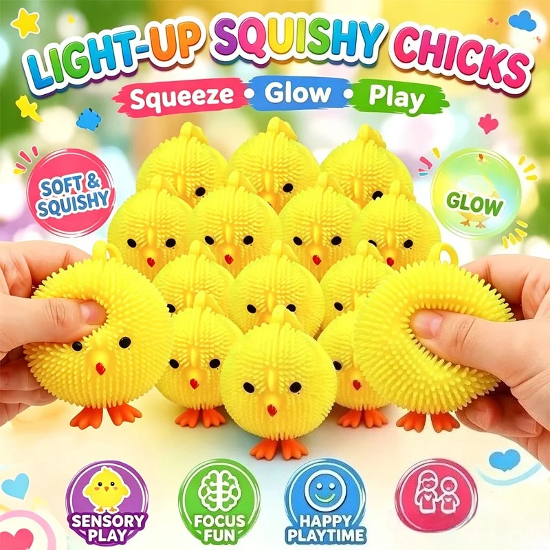 12-36PCS Yellow Chick Squeeze Toy Glowing Slow Recovery Soothing Stress Relief Fidget Sensory Novelty for Adults Home Office