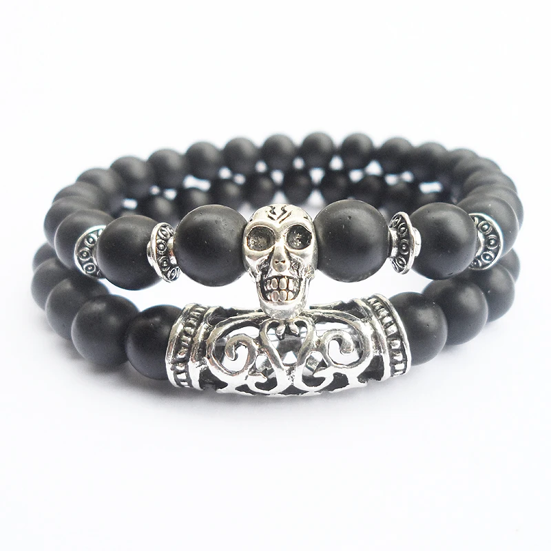 fnaf 2 rupee item Demon Slayer Agate Matte Onyx Skeleton Halloween Skull Bracelet Jewelry Sets Lover Pulseras Mujer Homme