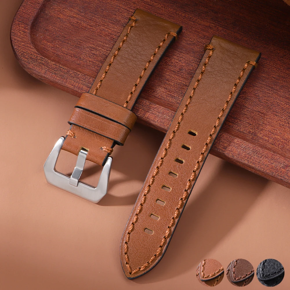 Vintage Leather Watch Band 20mm 22mm 24mm Cowhide Crazy Horse Strap for Panerai Wristband Universal Women Men Sport Bracelet