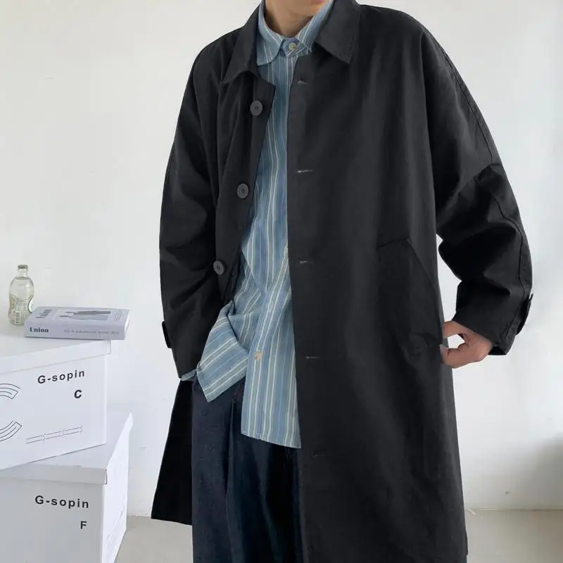 Men\'s Wear 2025 Autumn Fashion New Single Breasted Trench Clothes Male Long Coat Loose Overcoat Trend Handsome Casual Windbreak