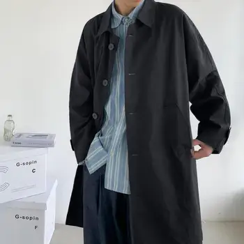 Men's Long Single-Breasted Trench Coat 3 Men's Wear 2025 Autumn Fashion New Single Breasted Trench Clothes Male Long Coat Loose Overcoat Trend Handsome Casual Windbreak 3