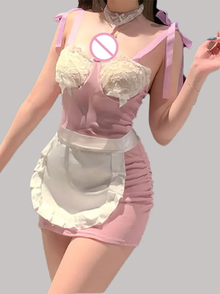 

Сексуальное эротическое белье: кружевной облегающий костюм горничной с открытой промежностью для страстных ролевых игр