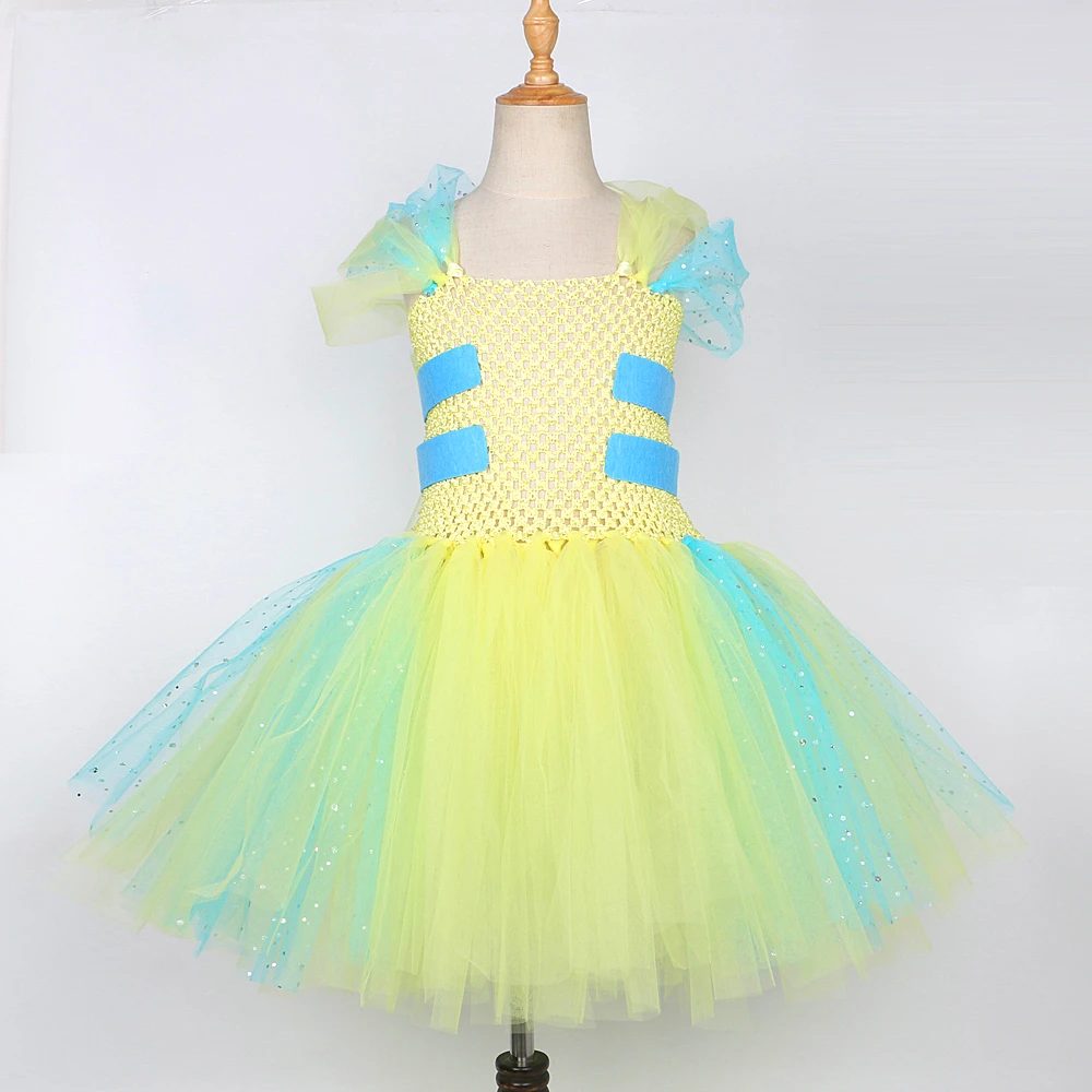 Flounder Tutu Dress for Girls Ocean Theme Party Dresses Marine Life Tropical Fish Cosplay Baby Kids Halloween Christmas Costumes