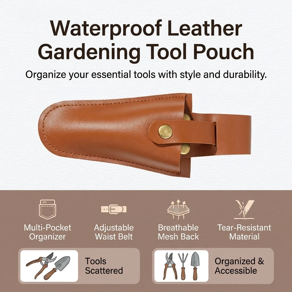 Leather Gardening Tool Pouch Waist Belt Empty Pocket for Knife/Scissor Home/Outdoor Plant Trimming Organizer Accessories