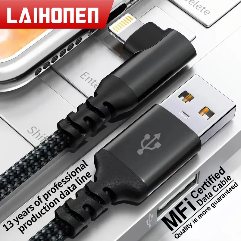 

LAIHONEN 10ft USB to Lightning MFI Certified Fast Charging Cable 12W Flat Nylon Braided Data Cord for iPhone 14 13 12 11