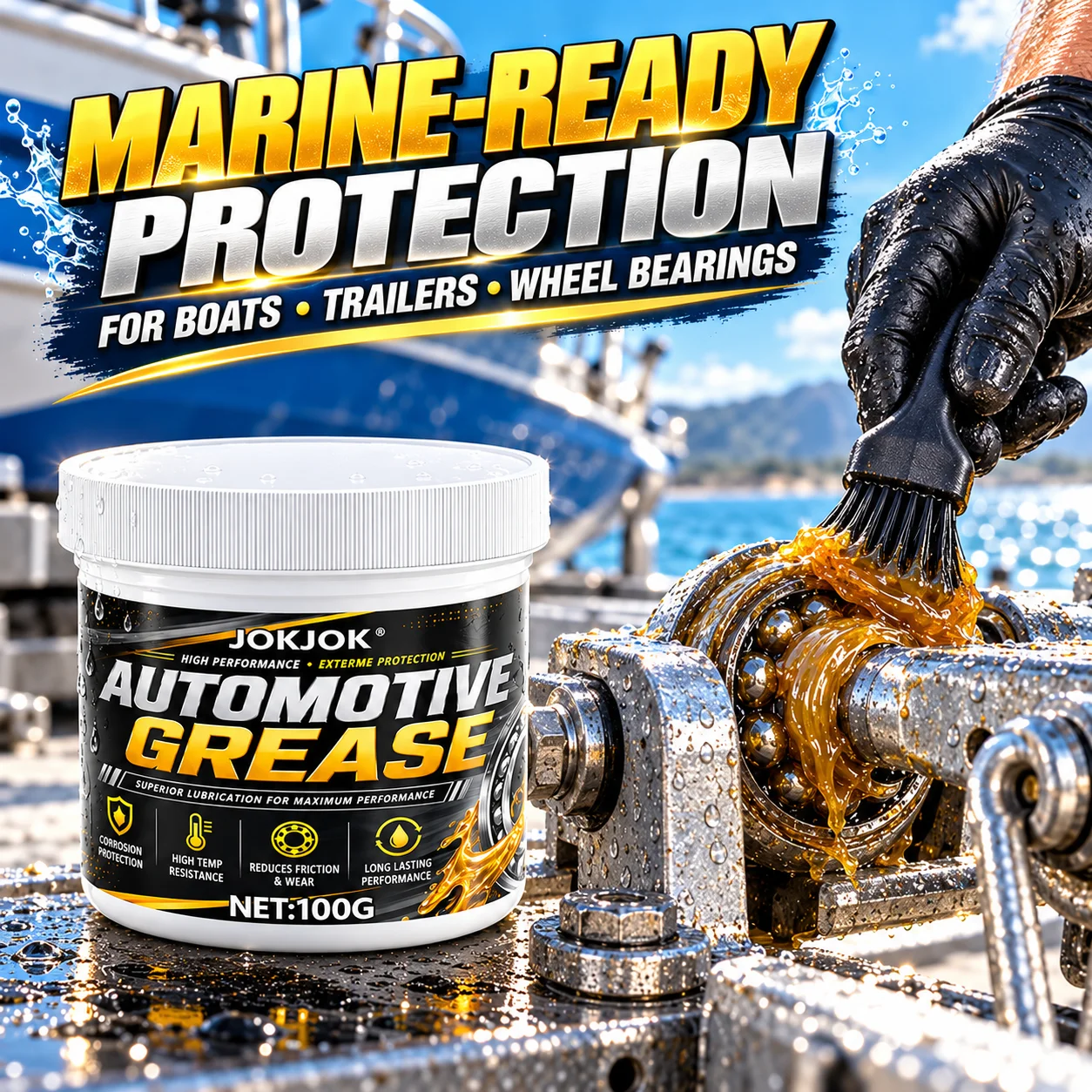 100g Waterproof Marine Grease Boat Trailer Wheel Bearing Grease Salt Water Resistant Lubricant for Boats Fishing Kayaks