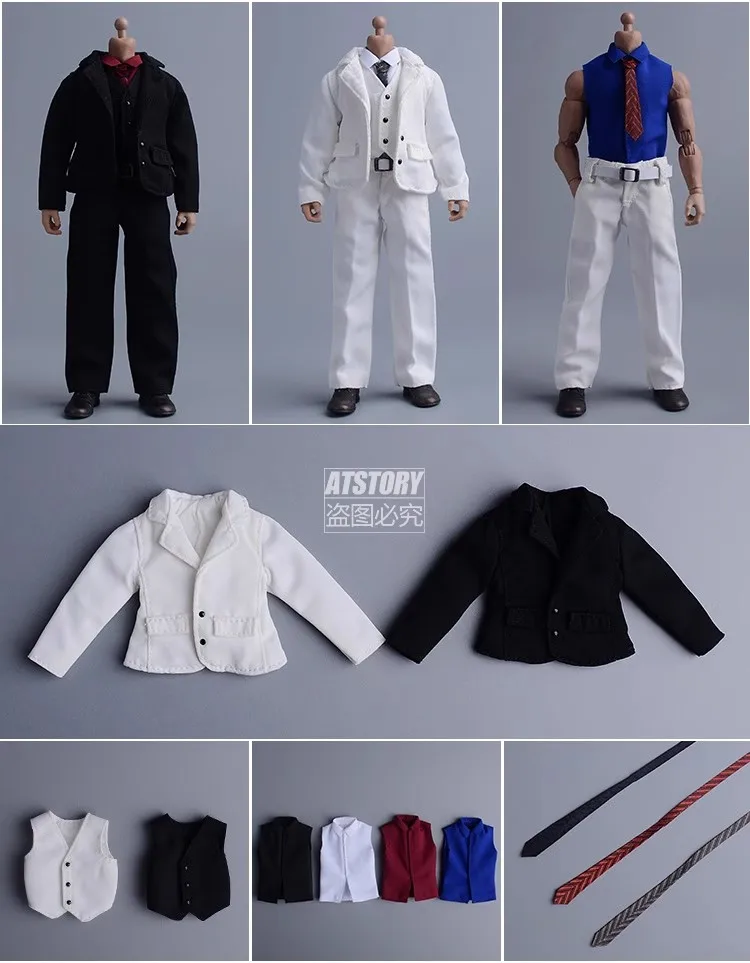 F 1/12 Männlicher Soldatenanzug Weste Hose Krawatte Hemd Kleidung Modell Spielzeug Zubehör Passend für 6'' Actionfigur Körper Auf Lager