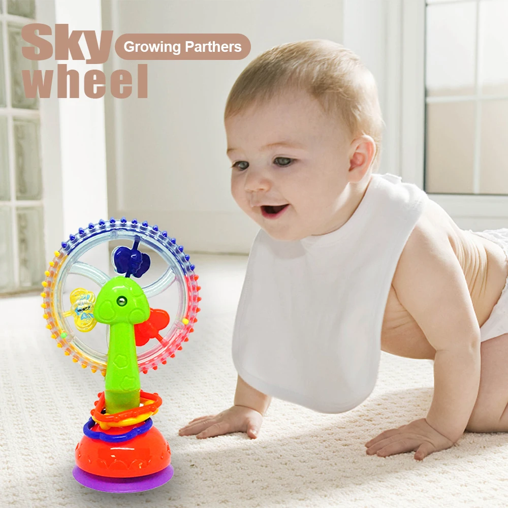 Baby Puzzle Tircolor Rotating Ferris Wheel Butterfly Shaped Suction Cup Multi-Function Windmill Baby Dinner Plate Sucker Toy