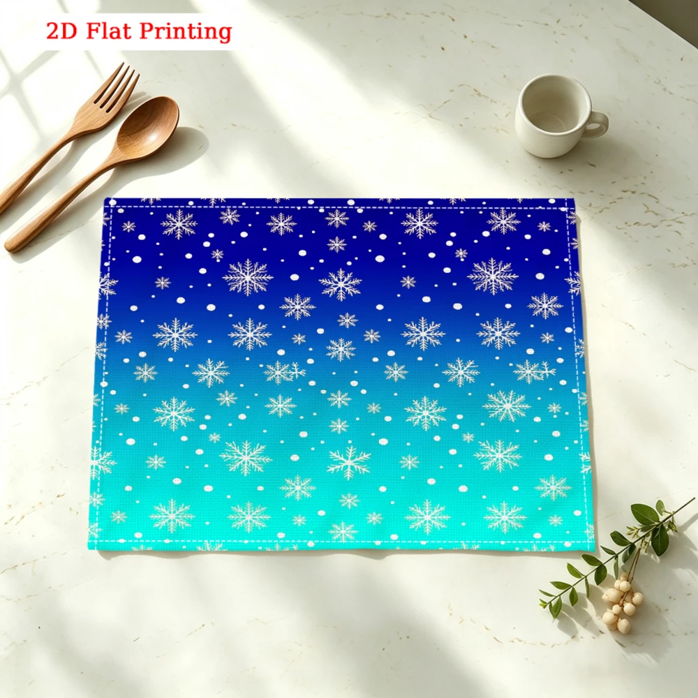 Blue Gradient Snowflake Pattern Print Kitchen Placemat Coaster Linen Pad Dish Coffee Cup Table Mat 30x40cm Home Decor