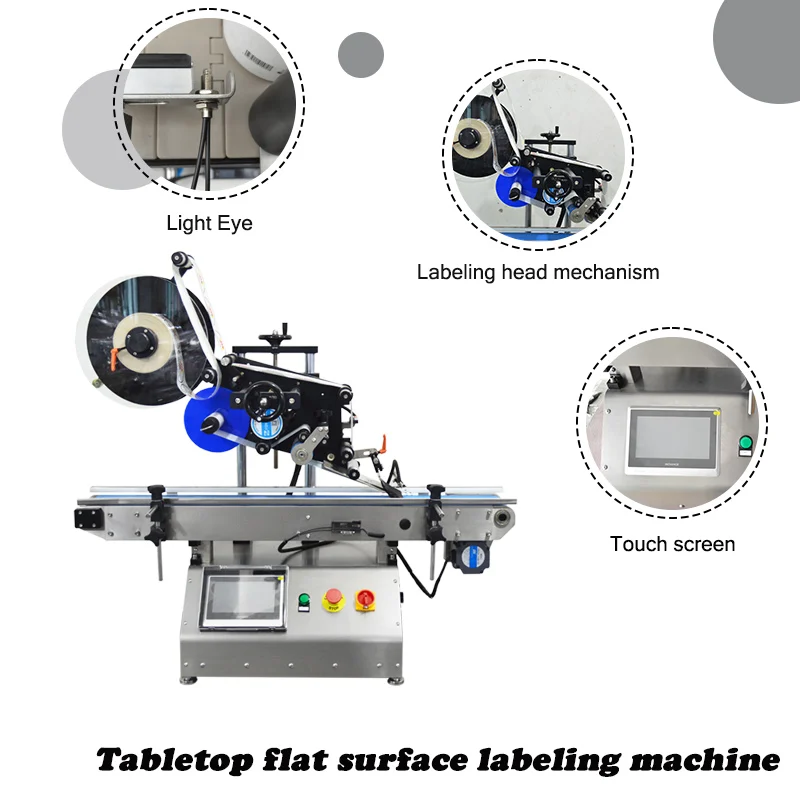 High Precision ±1.0mm Tabletop Flat Labeling Machine 70 BPM Desktop Labeler for Face Mask Pouches and Cartons