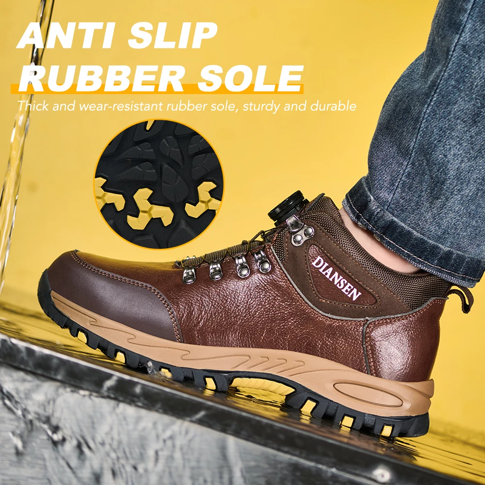 أحذية أمان رجالية بمقدمة فولاذية مقاومة للماء ومقاومة للاهتراء أحذية جلدية مقاومة للثقب ومضادة للتحطيم أحذية رياضية للعمل باللون البني #6