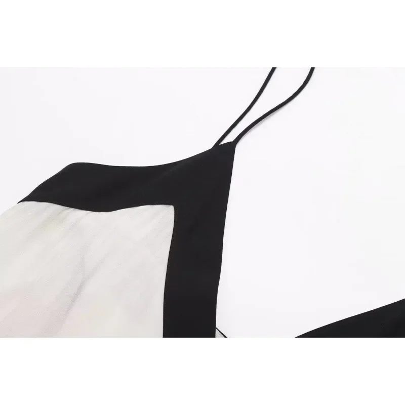 Novedad de verano, vestidos de mujer a la moda con cuello en V, rayas contrastantes, vestido con tirantes de longitud media para mujer