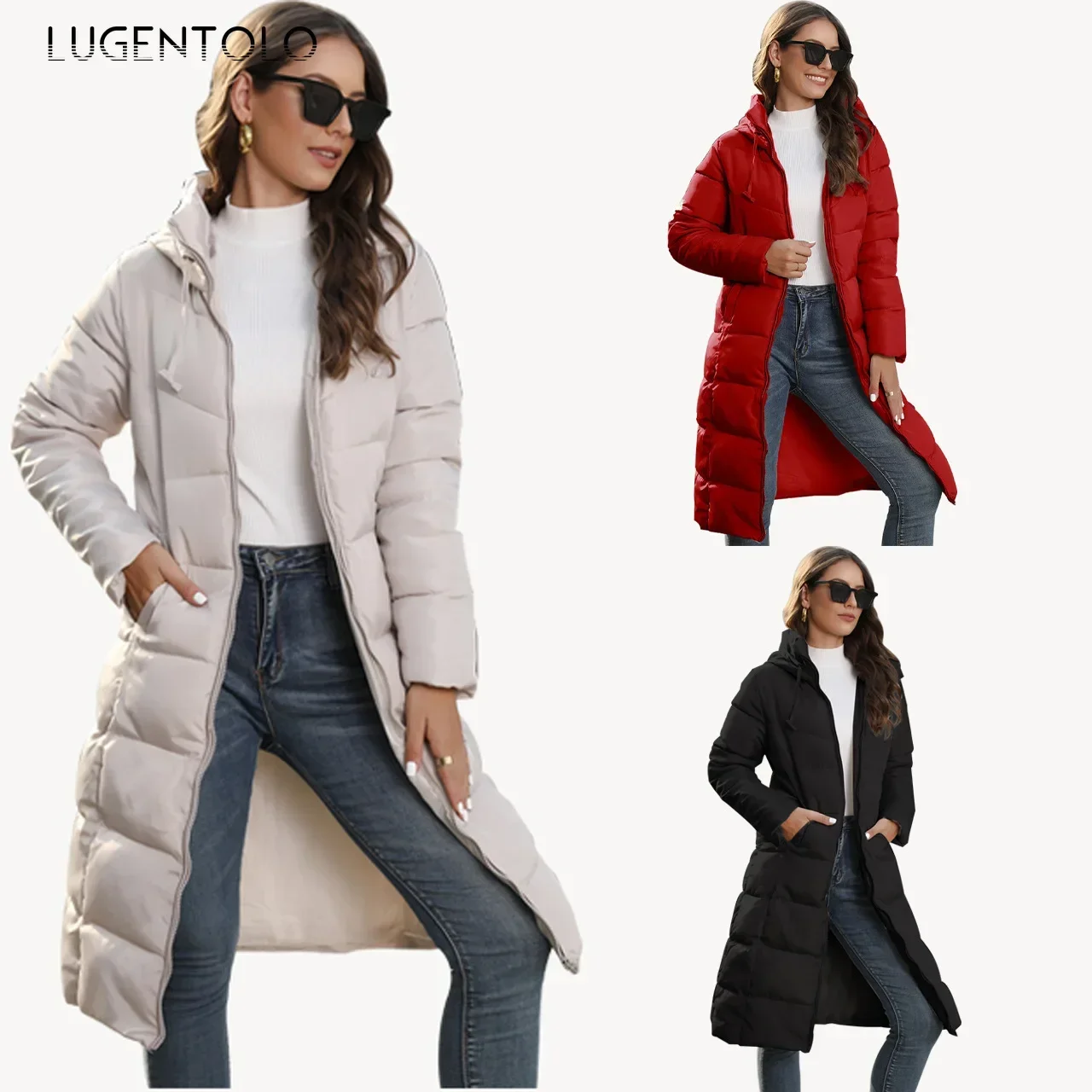 Women Hooded Winter Parkas Slim Warm Puffer Jacket Solid Zipper New Fashion Casual Pocket Large Size Long Coats Available 4XL