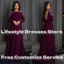 Customized Beadings Elegant Prom Dresses Full Sleeves Backless Evening Dresses For Formal Occasion Saudi Arabia Party Gown