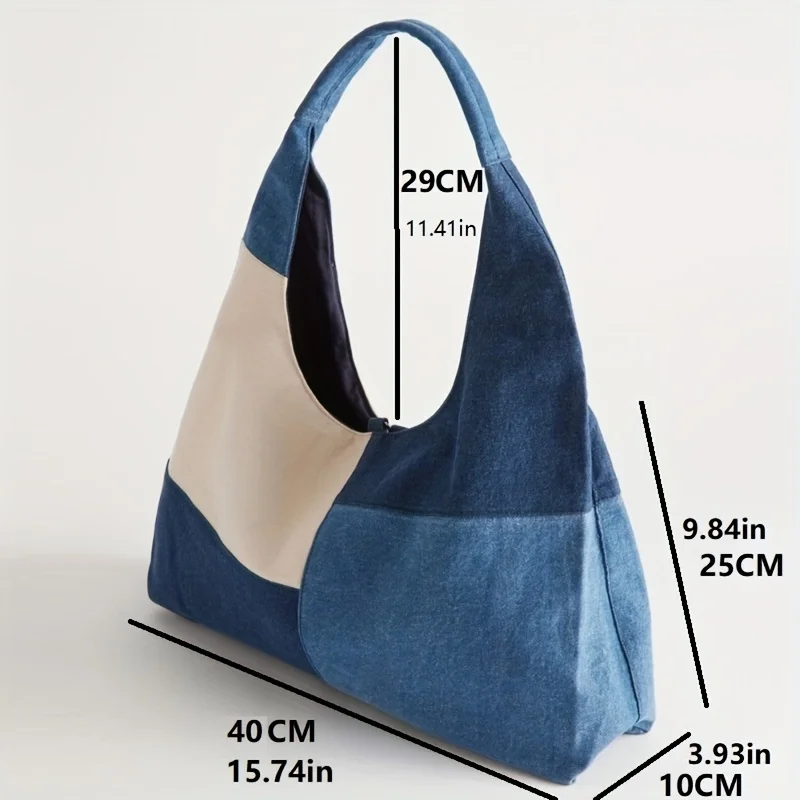 حقيبة كتف نسائية بتصميم عتيق، حقائب يد ذات سعة كبيرة، حقائب يد من قماش الدنيم، حقائب تحت الإبط للتنقل اليومي #3