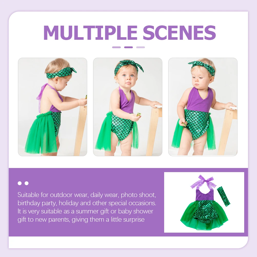 

1 set 1 Set Lace Suspenders Romper Dress Baby Girls Mermaid Design Summer Outfit Headband Daily Wear Party Clothes Skirt