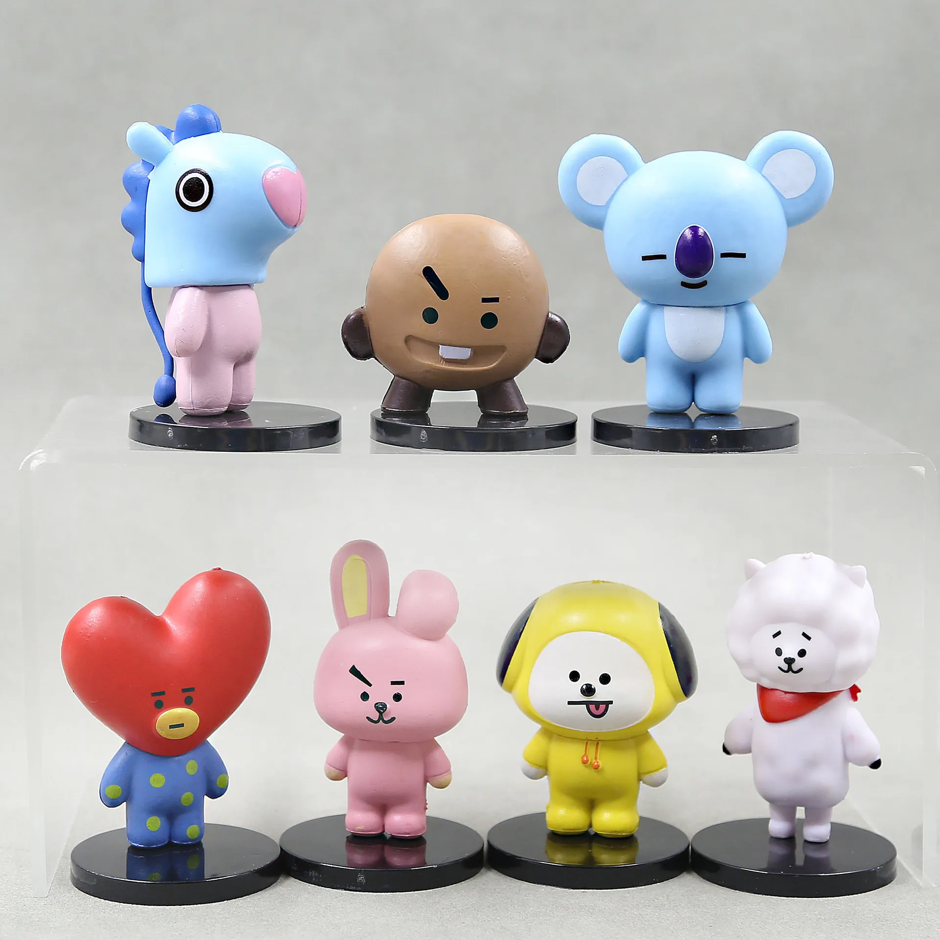 7 unids/set lindo dibujo animado Bt21 Mini muñeca Kawaii Tata Rj accesorios de coche adornos decorativos de escritorio colección Brinquedos regalo para niños