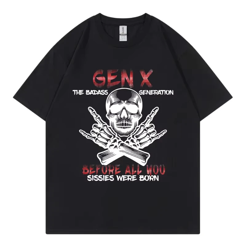 

Мужские и женские готические винтажные футболки с забавным черепом и короткими рукавами The Badass Generation Meme, модная повседневная футболка