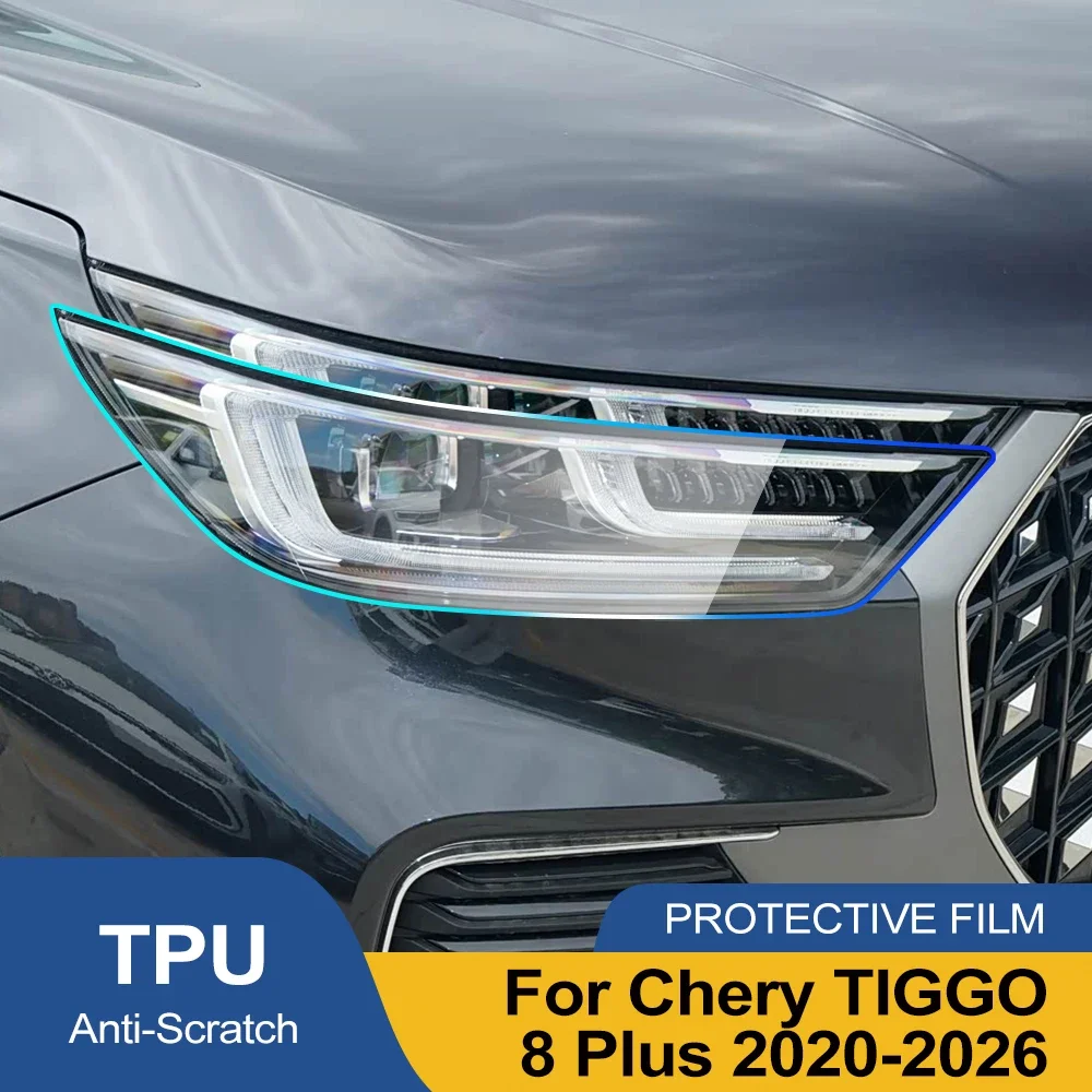 Smoke Black TPU Headlight Protection Film for Chery TIGGO 8 Plus 2020-2026 High-Gloss Pre-Cut PPF Anti-Scratch Vinyl Wrap Cover