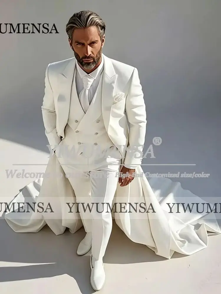 

Royal Suit Men For Wedding Single Breasted Jacket Long Custom Made Formal Groom Tuxedo Attire 3 Piece Sets Trajes Para Hombre